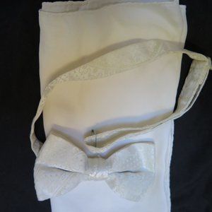 Cram Ivory SILK Bow Tie Pocket Square Tuxedo Wedding